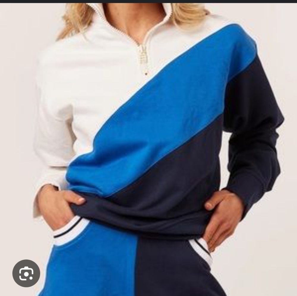 SOLID & STRIPED Blue and White Zip-Up Sweater